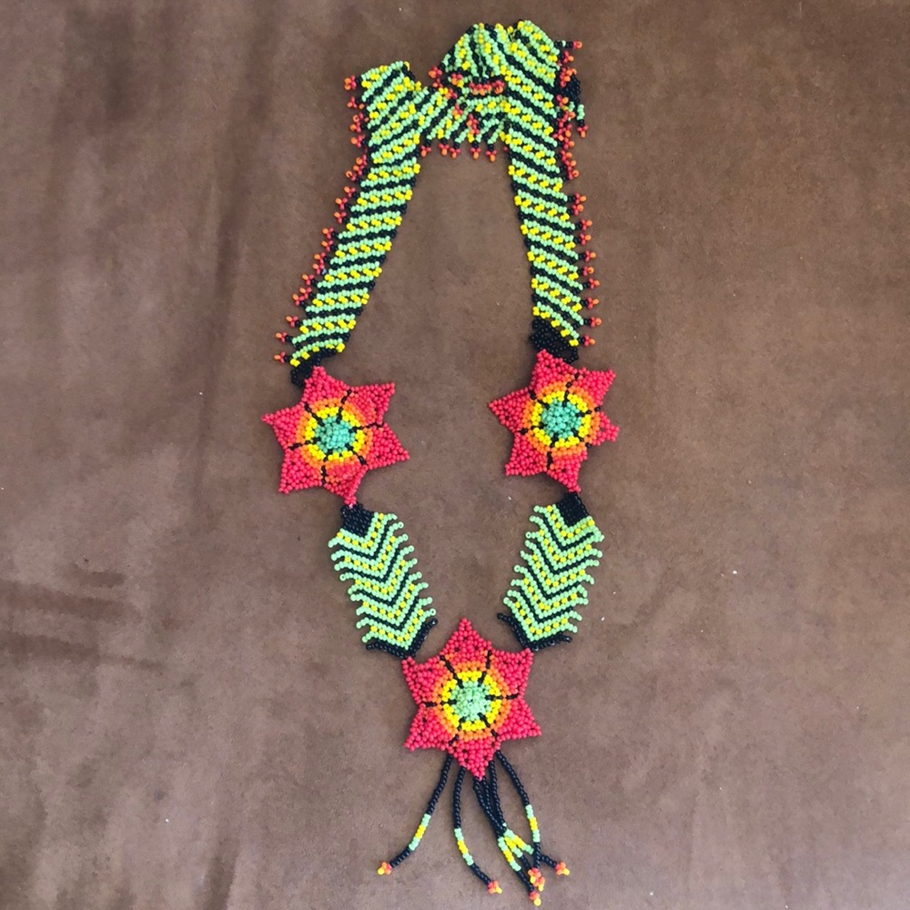 Peyote Flower Huichol Beaded Necklace